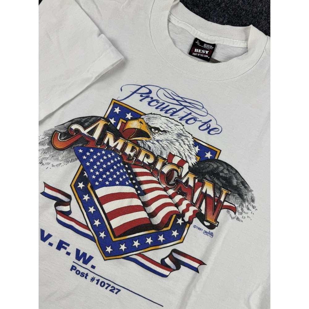 Vintage 1991 VFW Proud To Be American Eagle T Shirt USA Made‎ L Patriotic